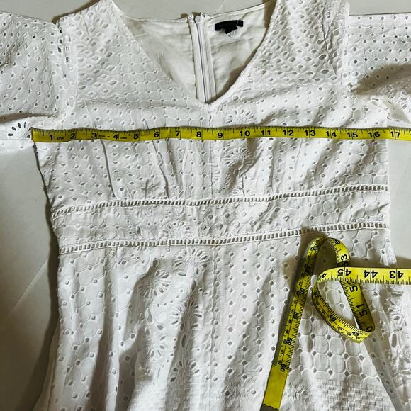 Ann Taylor Eyelet Short Sleeve Hi Low Dress Size 0 White - Picture 6 of 8